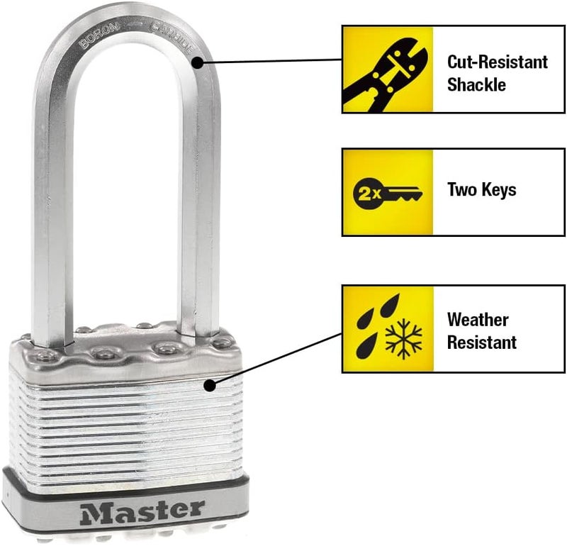 MasterLock M5XQLJ Magnum Heavy Duty Outdoor Padlock with Key, 4 Pack Keyed-Alike - Image 2